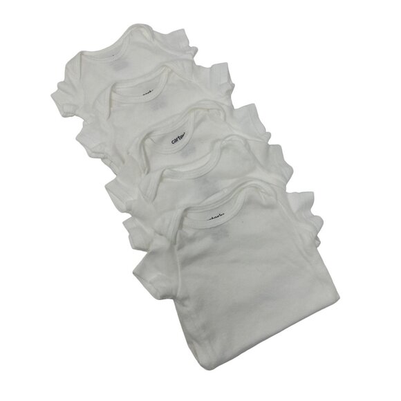 Baby - 5 White Short Sleeve Body Suits by Carter's‎ - Size Newborn - Picture 1 of 6